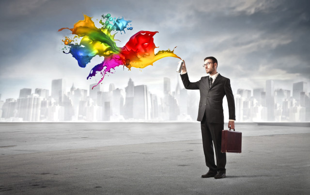 Man suit briefcase kite city free wallpaper for desktop - medium preview image