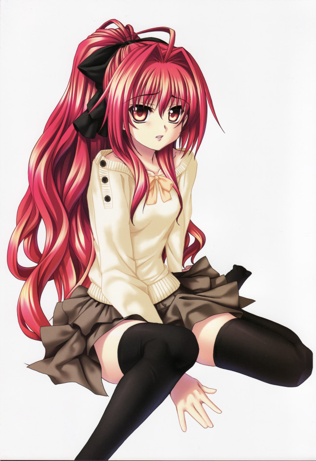 Red haired girl sitting anime free wallpaper for mobile - medium preview image