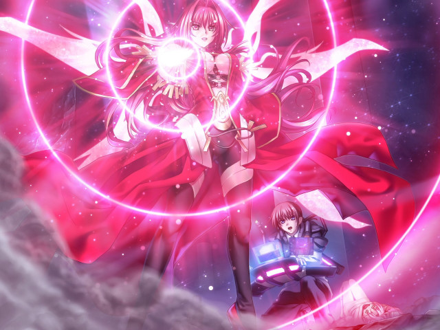 Woman red cape sword pink free wallpaper for desktop - medium preview image