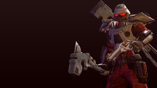 Robot gun helmet knife holding free wallpaper for desktop - medium preview image