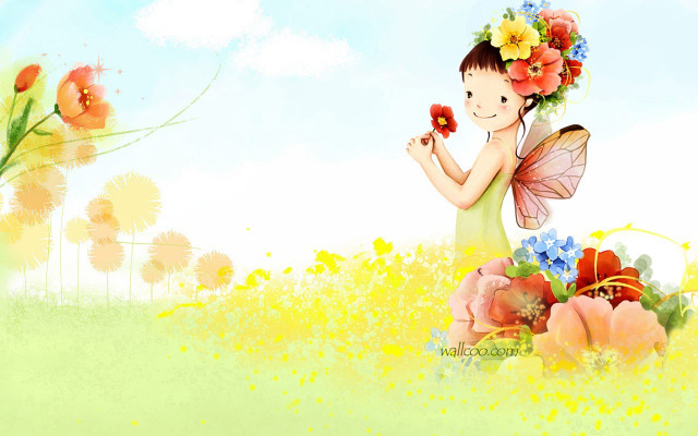 Little girl flower butterfly shoulder free wallpaper for desktop - medium preview image