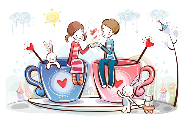 Couple coffee bunny rabbits cat free wallpaper for desktop - medium preview image