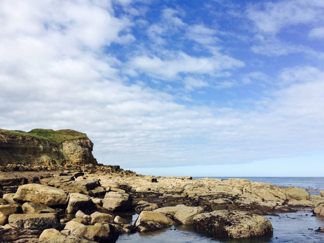 Rocky shore ocean cliff cloudy free wallpaper for desktop - medium preview image