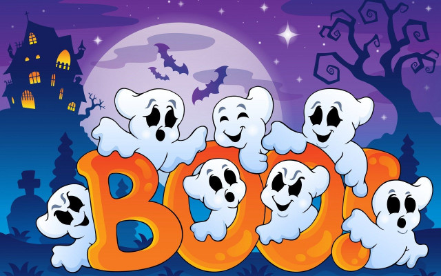 Ghosts halloween scene boo sign free wallpaper for desktop - medium preview image