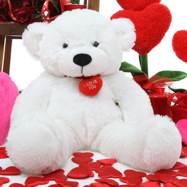 White teddy bear hearts flowers #2 free wallpaper for tablet - medium preview image