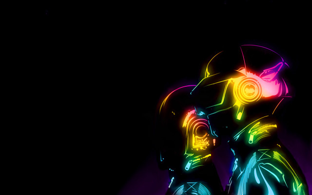 Neon colored robot black background free wallpaper for desktop - medium preview image