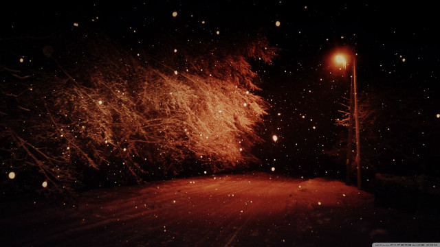 Street light snowy night snowflakes free wallpaper for desktop - medium preview image
