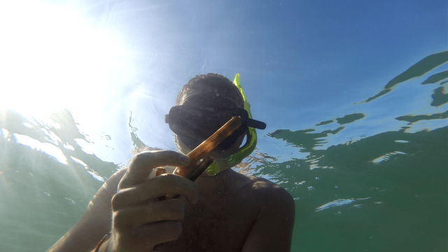 Man snorkel mask swimming ocean free wallpaper for desktop - medium preview image