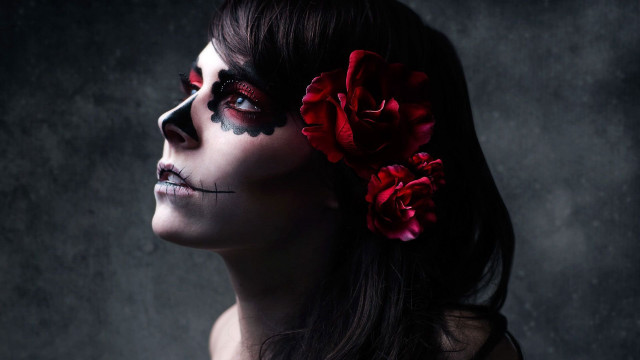 Woman makeup flowers facepaint blood free wallpaper for desktop - medium preview image