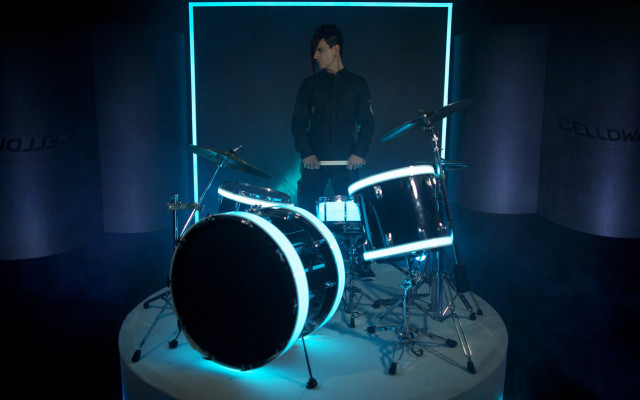 Man drum set dark room free wallpaper for desktop - medium preview image