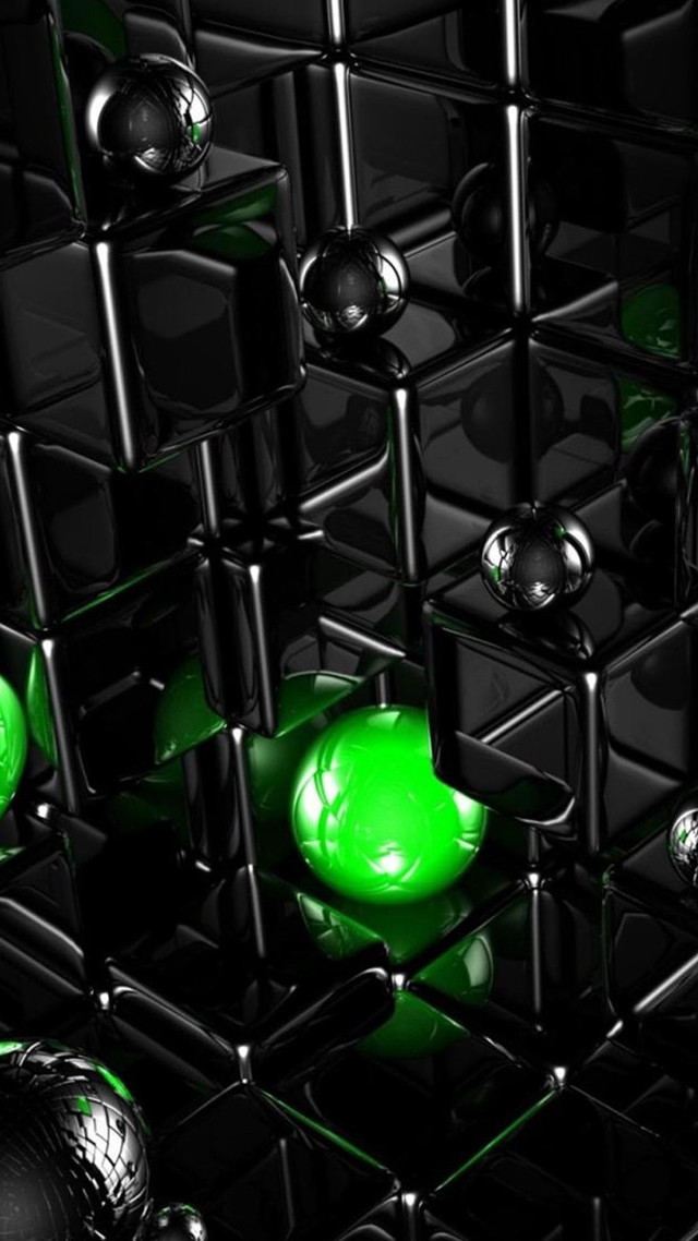Green light black background cubes free wallpaper for mobile - medium preview image