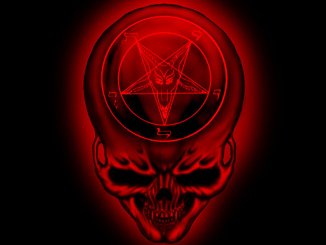 Red skull pentagramus psychedelic glowing free wallpaper for desktop - medium preview image