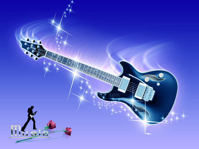Guitar flying man walking woman free wallpaper for desktop - medium preview image