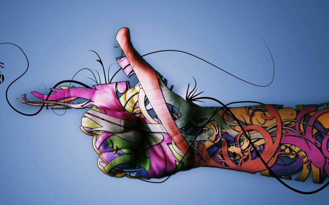 Hand painted tattoo blue background free wallpaper for desktop - medium preview image