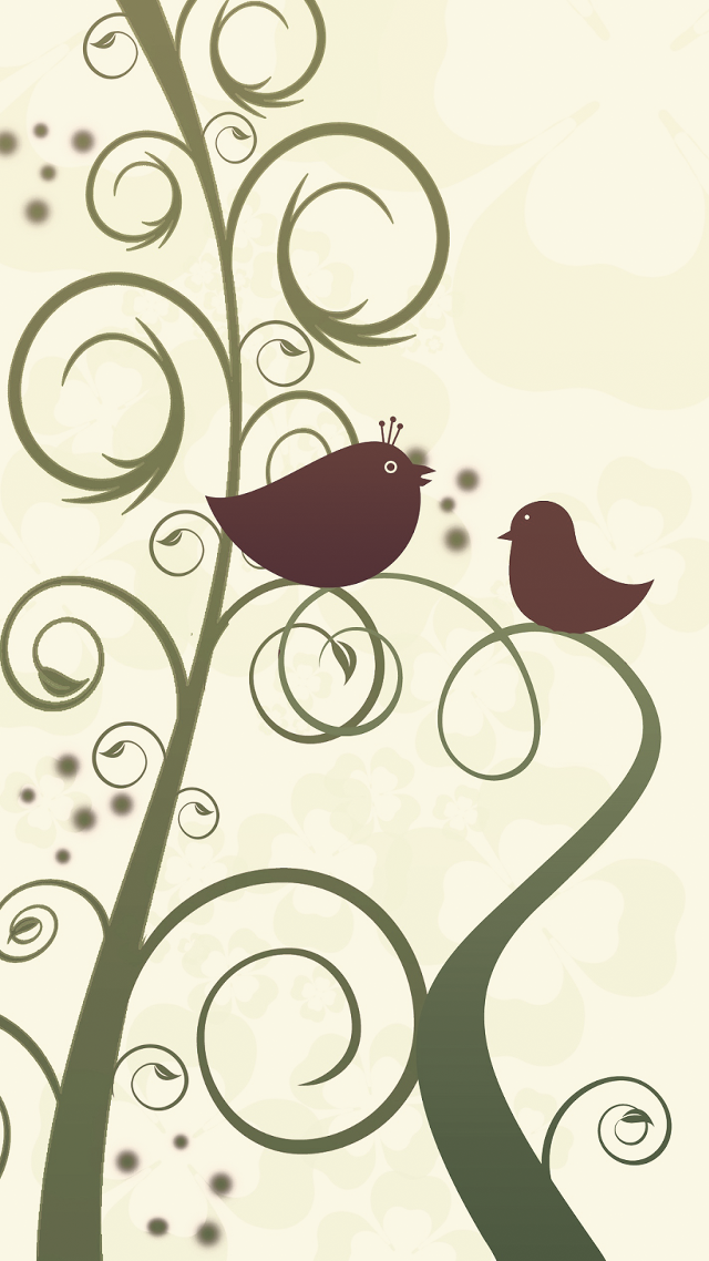 Two birds tree branch swirly free wallpaper for mobile - medium preview image