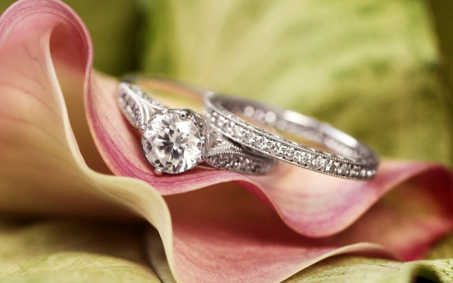 Wedding rings flower petals pink #2 free wallpaper for desktop - medium preview image