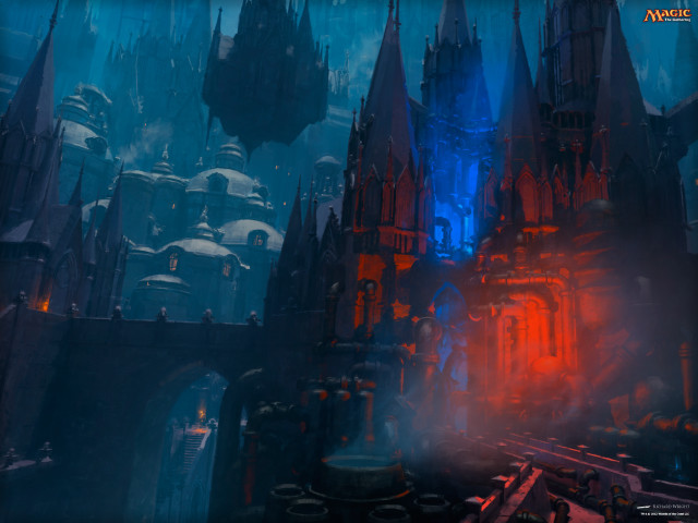 Fantasy castle red light blue #2 free wallpaper for desktop - medium preview image