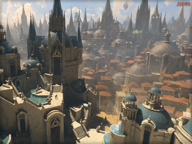 Futuristic city tall buildings blue free wallpaper for desktop - medium preview image