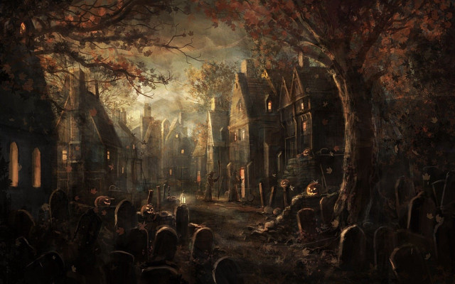 Cemetery painting background foreground artwork free wallpaper for desktop - medium preview image