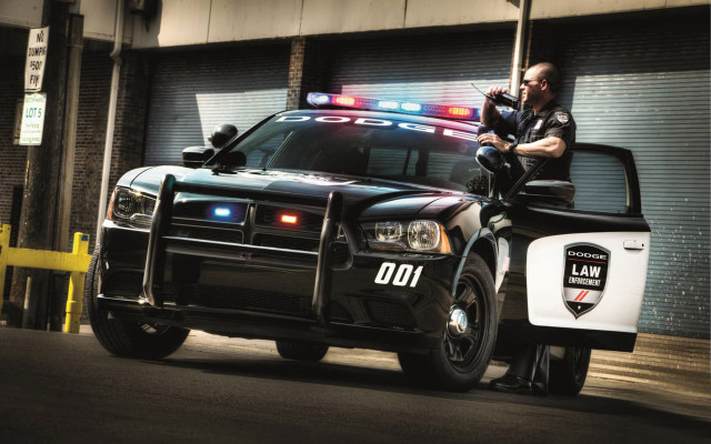 Police officer sitting hood car free wallpaper for desktop - medium preview image