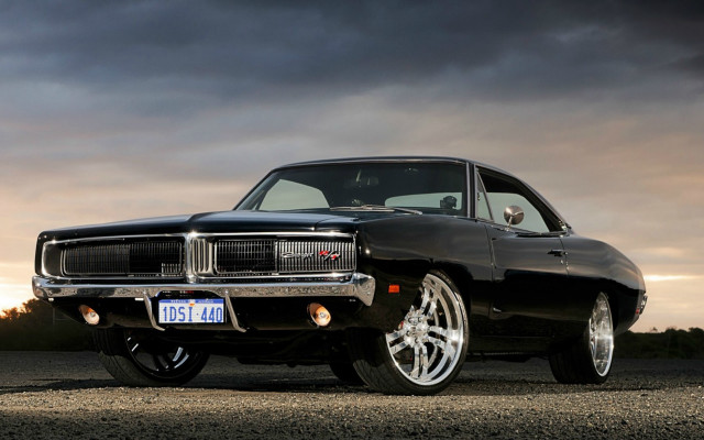 Black muscle car cloudy sky #3 free wallpaper for desktop - medium preview image