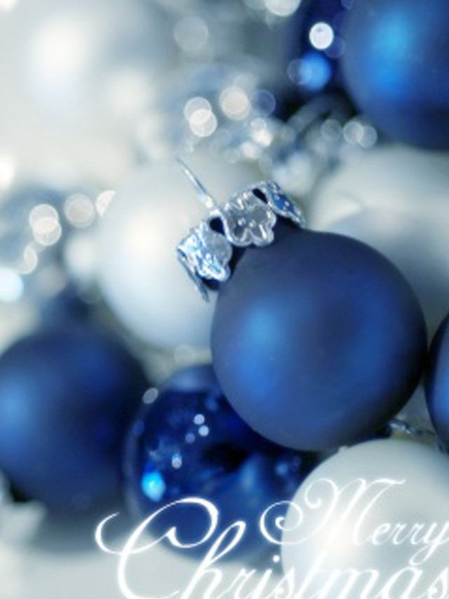 Blue white ornaments table merry free wallpaper for mobile - medium preview image