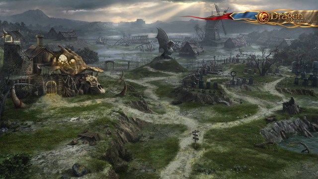 Fantasy village path castle dragon free wallpaper for desktop - medium preview image