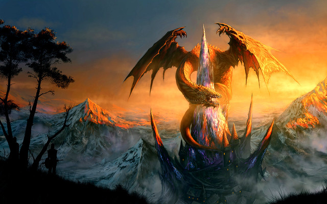 Dragon wings mountain top sunset free wallpaper for desktop - medium preview image