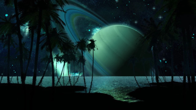 Planet star palm trees night free wallpaper for desktop - medium preview image