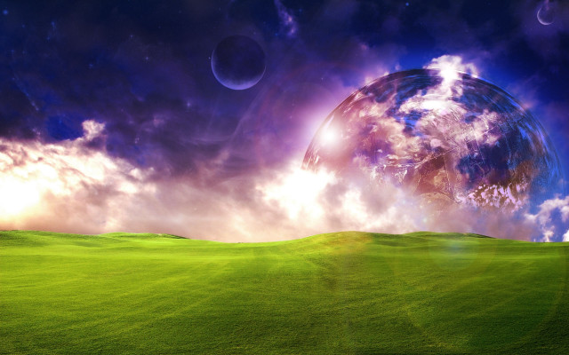 Green field blue purple planet free wallpaper for desktop - medium preview image