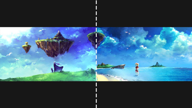 Beach boat man woman split free wallpaper for desktop - medium preview image