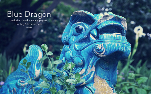 Blue dragon statue garden flowers free wallpaper for desktop - medium preview image