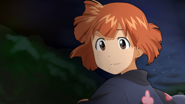 Redhair girl night sky moon free wallpaper for desktop - medium preview image