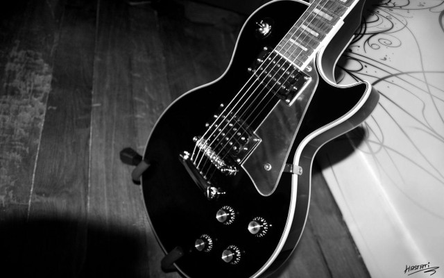 Black white guitar table wallpaper #2 free wallpaper for desktop - medium preview image