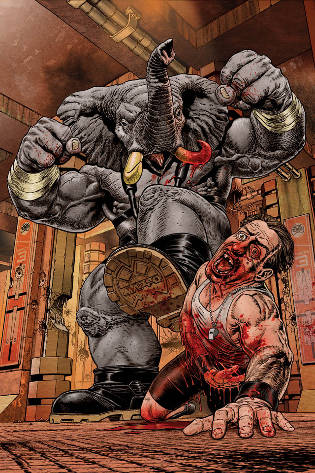 Giant monster attacking man room free wallpaper for mobile - medium preview image