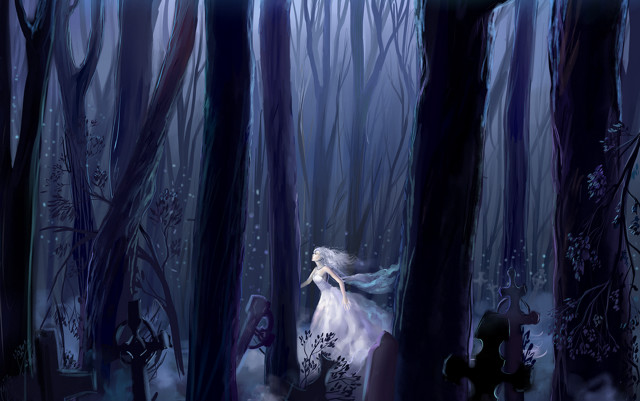 Woman white dress walking forest #2 free wallpaper for desktop - medium preview image
