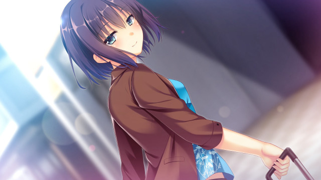 Girl cane brown jacket holding free wallpaper for desktop - medium preview image