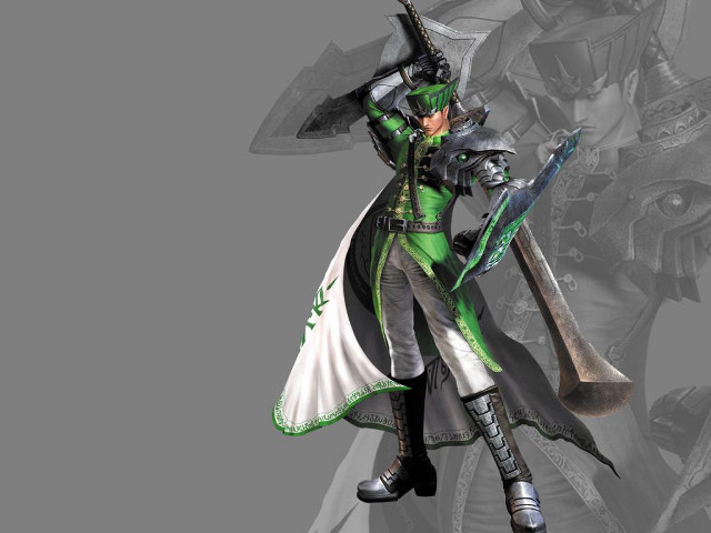 Man green white outfit sword free wallpaper for desktop - medium preview image