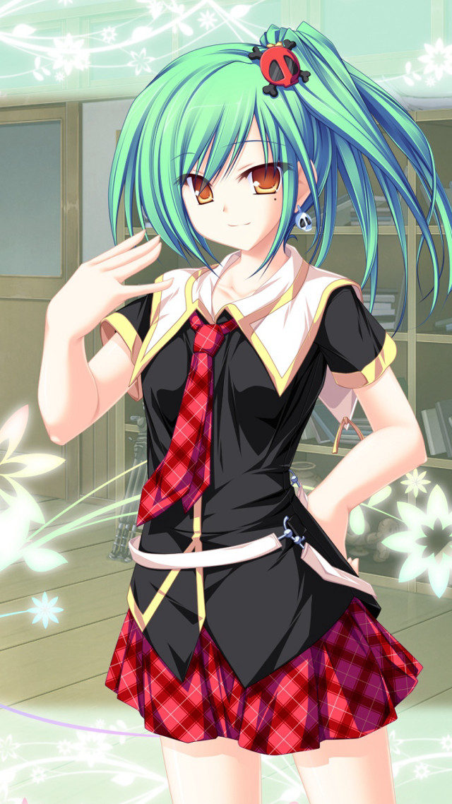 Blue hair girl school uniform free wallpaper for mobile - medium preview image