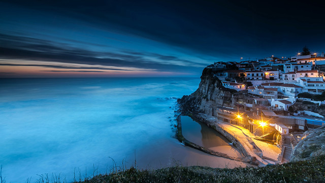 City cliff ocean night lights #2 free wallpaper for desktop - medium preview image