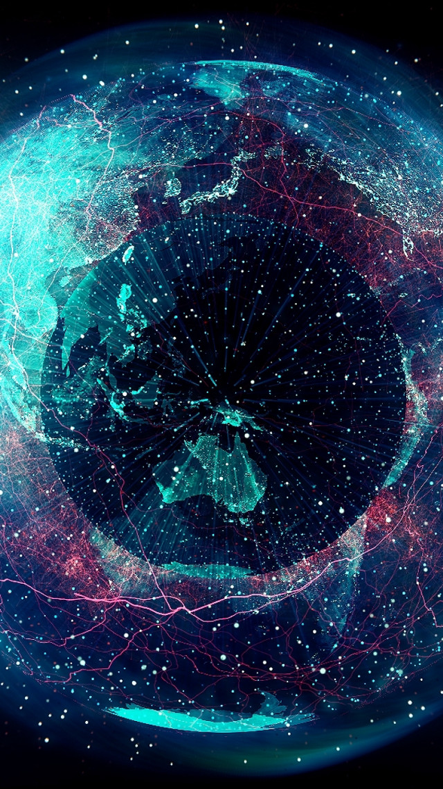 Blue red sphere stars black free wallpaper for mobile - medium preview image