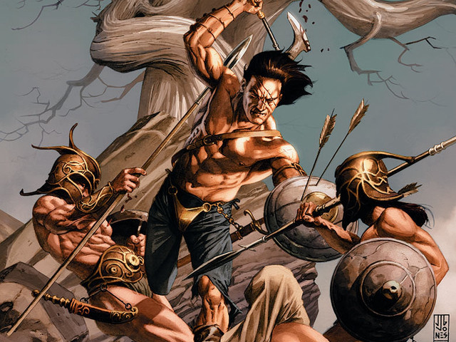 Battle male fantasy weapon spear free wallpaper for desktop - medium preview image