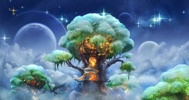 Fantasy tree house forest sky free wallpaper for desktop - medium preview image
