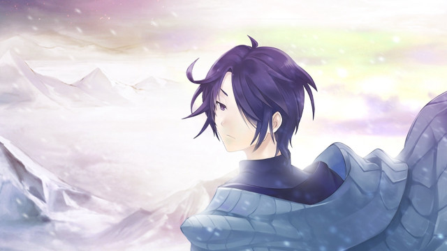 Purple hair man snow outstretched free wallpaper for desktop - medium preview image