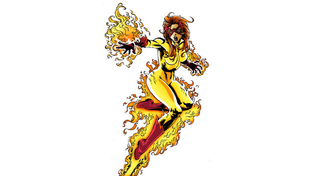 Woman yellow red fire costume free wallpaper for desktop - medium preview image