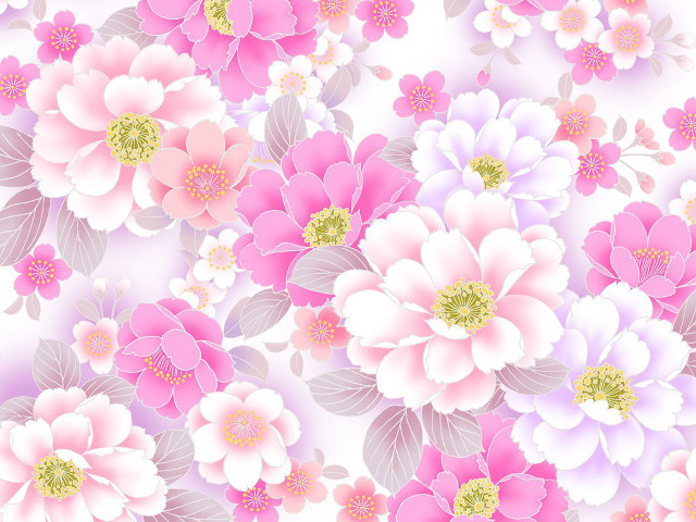 Pink white flower pattern leaves #2 free wallpaper for desktop - medium preview image