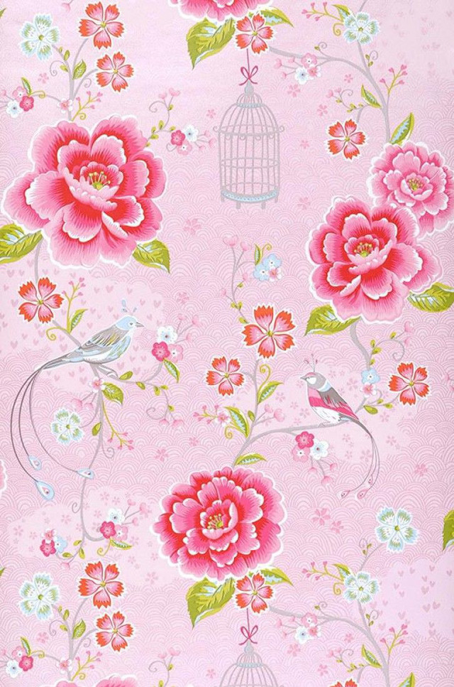 Pink flowered wallpaper birdcage flowers free wallpaper for mobile - medium preview image