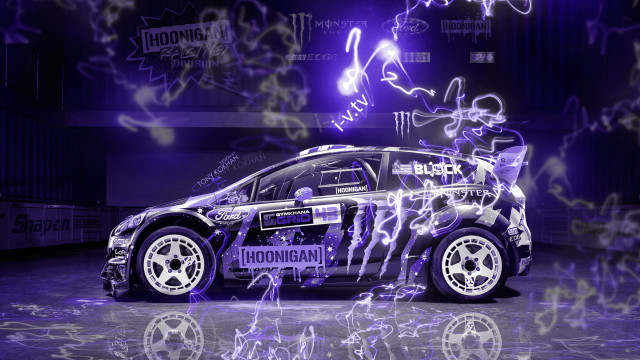 Graffiti car garage purple lights free wallpaper for desktop - medium preview image