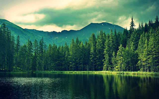 Lake trees mountains cloudy sky #5 free wallpaper for desktop - medium preview image