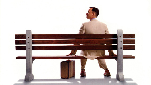Man sitting bench suitcase suit free wallpaper for desktop - medium preview image
